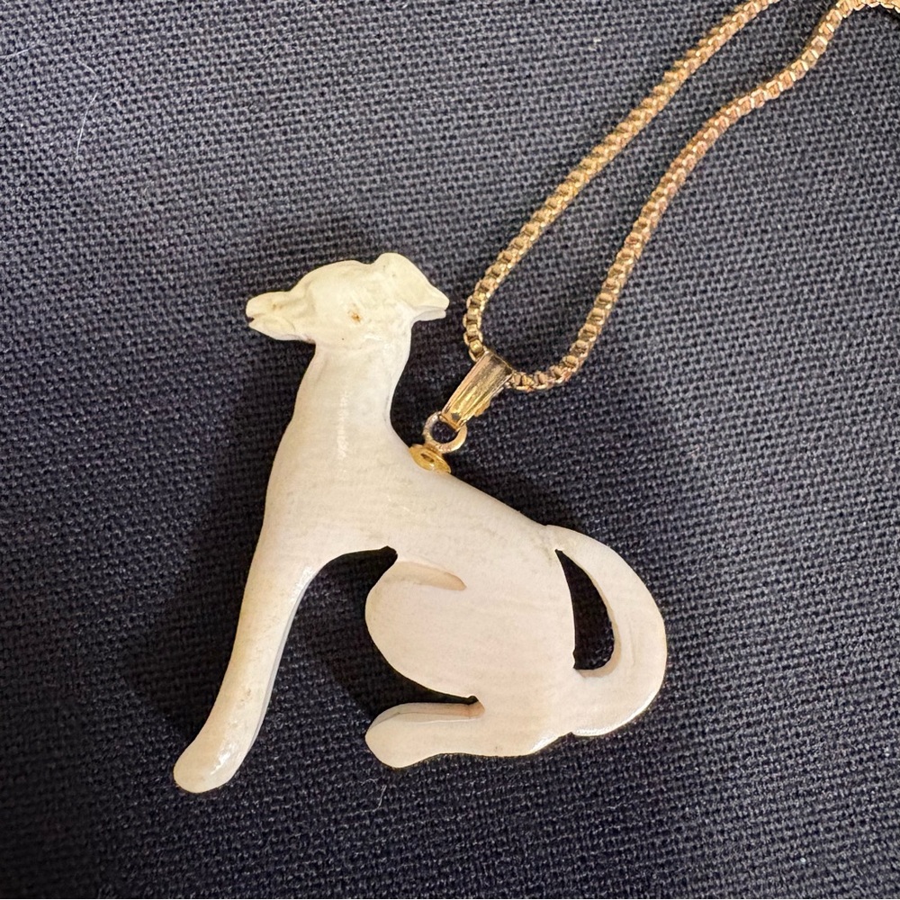 Carved Ivory Dog Pendant with Chain - Picture 5 of 8